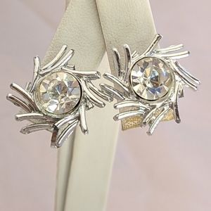 Vintage silver & rhinestone screw back earrings
